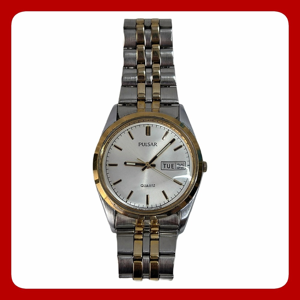 Pulsar Y148-8060 Two-Tone Quartz Watch Mens Gold Silver Casual Minimalist 35mm